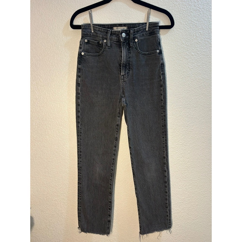 Madewell Curvy Perfect Vintage Straight Jeans Light Black Denim Raw Hem 25
